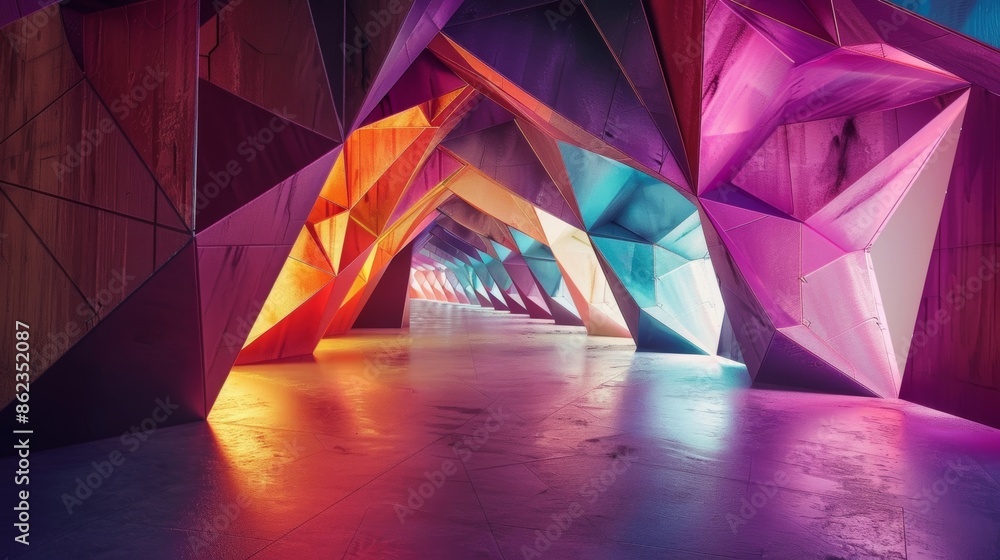 Poster a celebration of geometry and color with polyhedra in every shade imaginable tered throughout the sp