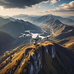 A drone flying over a scenic landscape