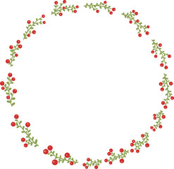 Bunch of leaves and wild berry wreath frame for decoration on nature and Christmas ornament.