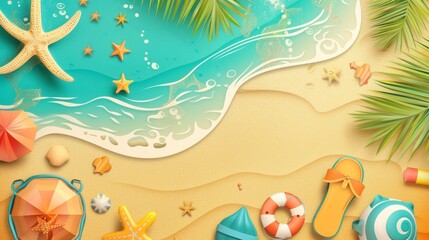 Naklejka premium Summer Beach Relaxation Travel Flyer SetBeach Items and Sun Umbrella