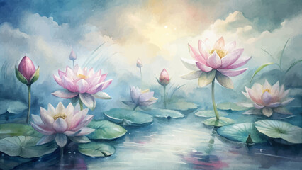 Tranquil lotus flower watercolor background