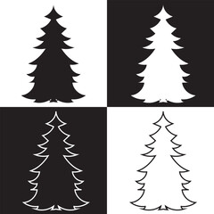 Christmas Fir Trees Set, Black Silhouette Pictograms Isolated On White and black Background, Winter Holiday Symbols. Vector . EPS 10