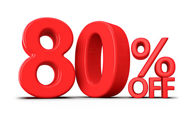 Discount 80 Percent Off Sale Red Number 3D Render