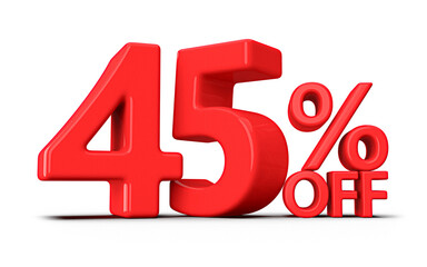 Discount 45 Percent Off Sale Red Number 3D Render
