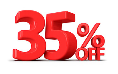Discount 35 Percent Off Sale Red Number 3D Render