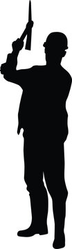 recommend clip art: Construction worker silhouette illustration. Men doing outdoor activity. Construction worker pose wearing safety helmet