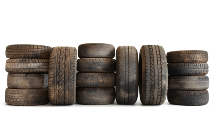 Car tires with a great profile in the car repair shop isolated on a transparent background