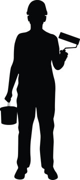 recommend clip art: Construction worker silhouette illustration. Men doing outdoor activity. Construction worker pose wearing safety helmet