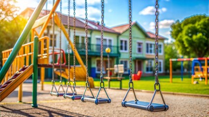 School Playground Blur: A blurred background of a school playground, with equipment such as swings and slides, illustrating a place for recreation and play.
