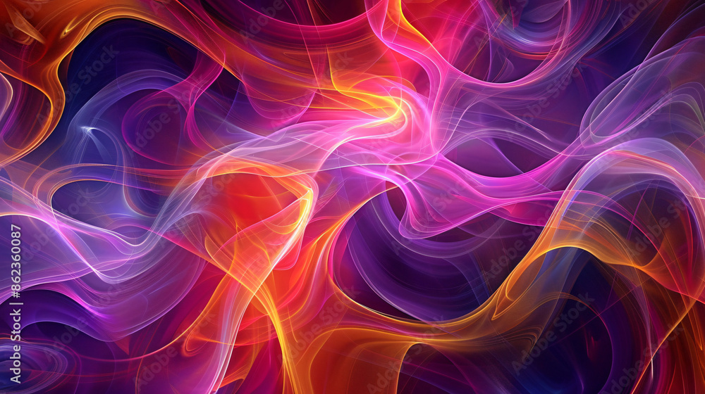 Poster abstract colorful background with flowing lines and curves, vibrant colors, soft lighting, and a sen