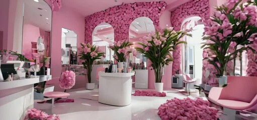 Beauty salon appearance with Mudan pink flowers (Paeonia suffruticosa)