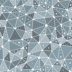 Triangles pattern with medium-sized triangles and multiple repeated inner triangles in a monotone style. Seamless vector illustration.