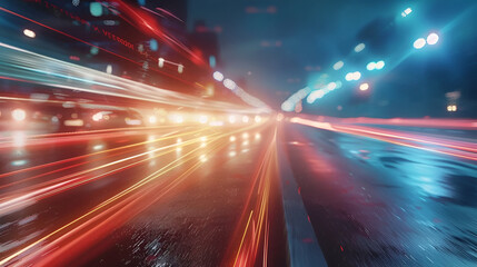 lights of cars with night, long exposure, Glowing headlights ignite the city rush hour, light trails on the street, long exposure, car light trails, night scene