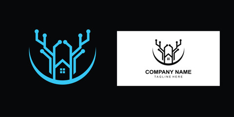 logo template illustration for technology company with real estate concept and deer antlers.vector