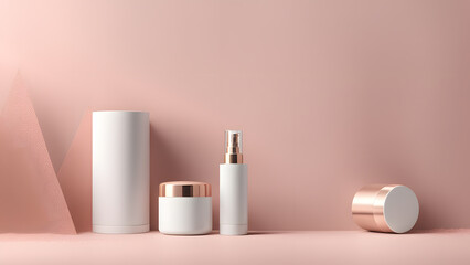 A row of cosmetics on a pink background