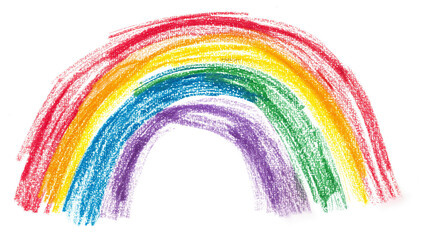 The child's rainbow crayon drawing isolated on a transparent background