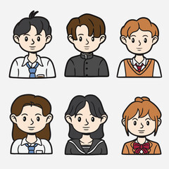 set of people with uniform school good for sticker, pins design and graphic design