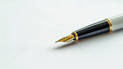 Naklejka premium Close-up shot of a pen on the white paper isolated on a white background