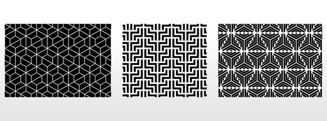 Geometric set of seamless black and white patterns. Simple vector graphics.