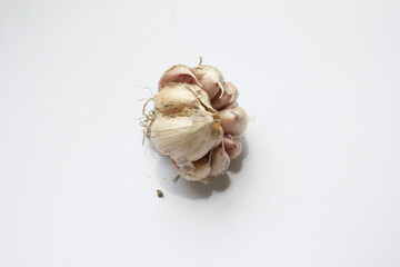 
Garlic on a white background.