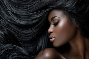 Fototapeta premium woman with long black hair and a dark complexion. She has a beautiful smile.