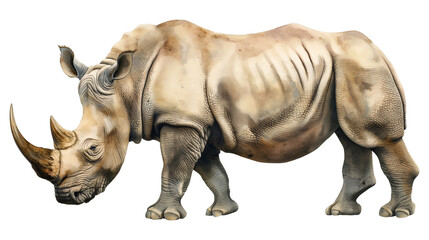 Fototapeta premium Color illustration of a rhinoceros isolated on a transparent background