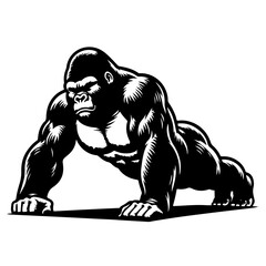 Fototapeta premium Gorilla doing push ups bold stance Vector Logo