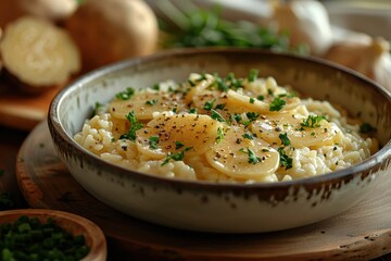 A gourmet risotto made with saffron and topped with a generous portion of shaved white truffles. 