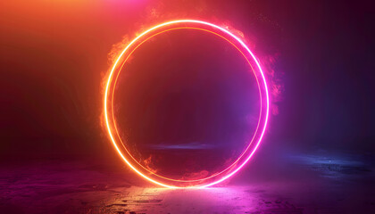 abstract bakground, neon ring light on dark