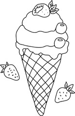 Summer ice cream coloring page simple doodle illustration