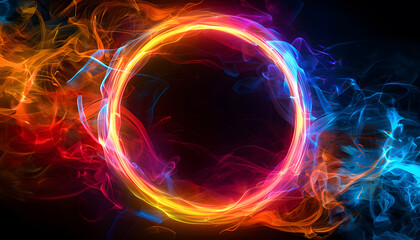 abstract bakground, neon ring light on dark
