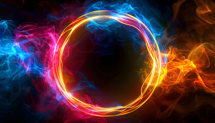 abstract bakground, neon ring light on dark