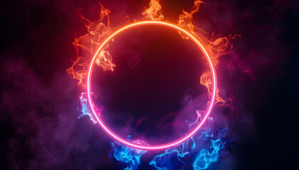 abstract bakground, neon ring light on dark