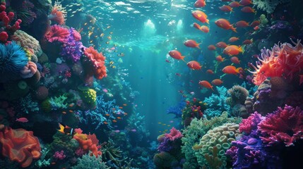 Fototapeta premium photograph of In the sea there are beautiful fish and corals with many details.
