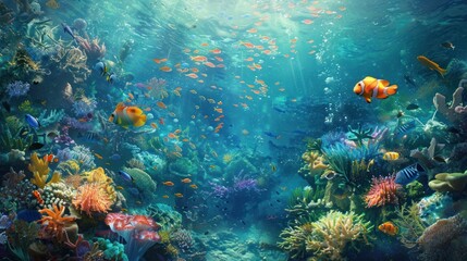 Fototapeta premium photograph of In the sea there are beautiful fish and corals with many details.