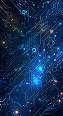 Obraz premium Abstract blue circuit board pattern with glowing technological elements