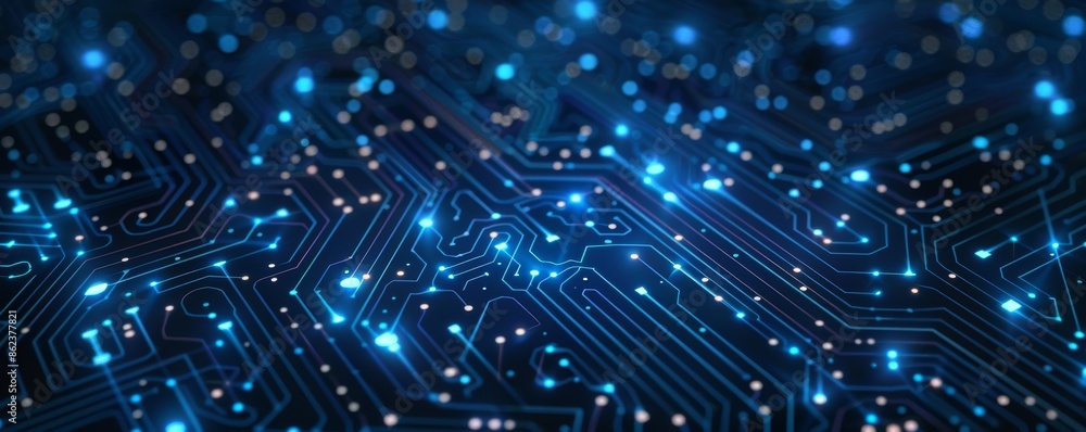 Aufkleber blue circuit board pattern with glowing lights representing modern technology and electronics