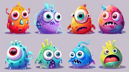 Obraz premium A variety of cute little monsters, big eye funny costumes Vector illustration