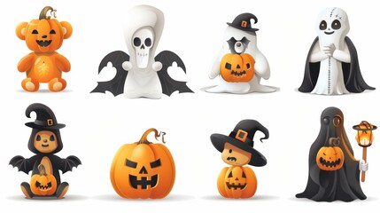 Fototapeta premium Halloween character collection Set of cute pumpkin vectors