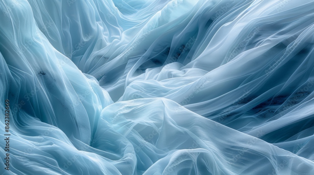 Poster a playful dance between flowing fabric and the tranquil yet powerful stillness of a glacier.