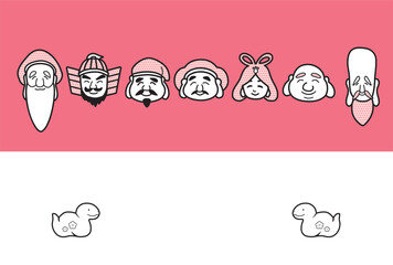 2025年　巳年　ポップな七福神の年賀状