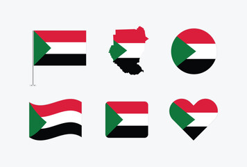 Vector Sudan flag. Set of Sudan Flags Collection. 
