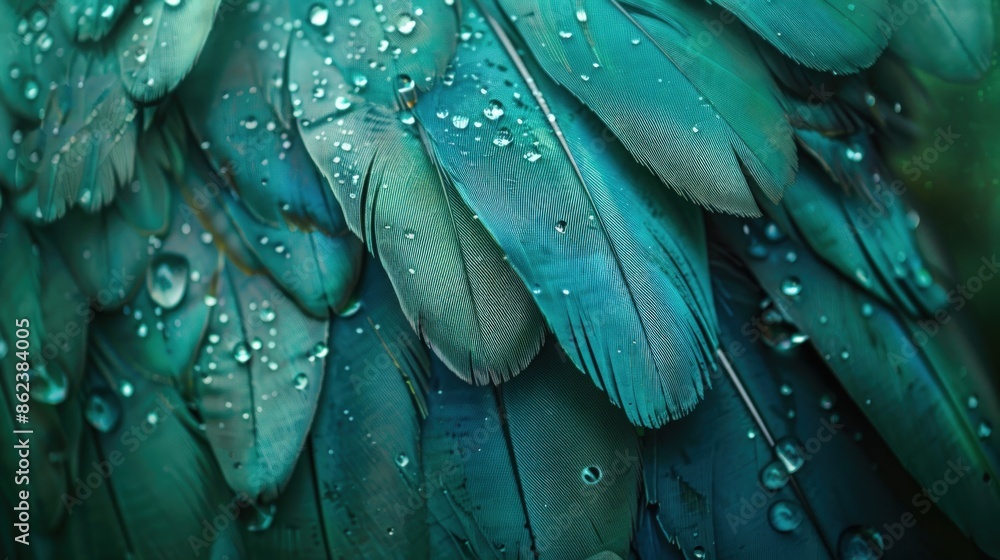 Poster a close up of a feather with water droplets on it. generate ai image