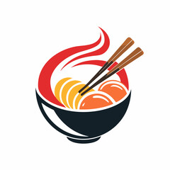 Chopstick Swoosh Bowl logo icon design for a Japanese seafood restaurant