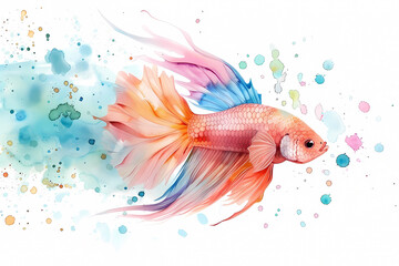 Fototapeta premium Colorful Betta fish with watercolor splatter background.