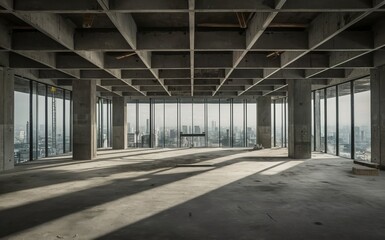 Obraz premium Unfinished business office decoration in a high-rise building