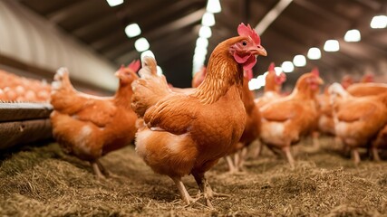 Fototapeta premium Chickens raised on a closed farm