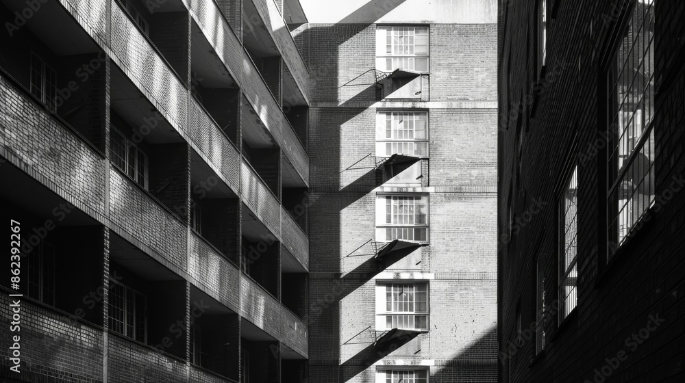 Poster the harmony between light and shadow in a monochrome photograph of a buildings intricate patterns an