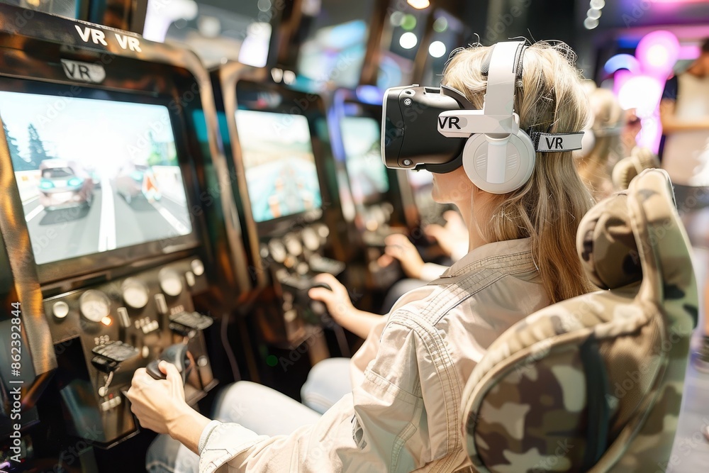 Aufkleber vr gaming setup with multiple players showcasing advanced virtual reality technology and immersive d