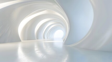 Obraz premium Conceptual 3D rendering of a room with a white background, featuring smooth, curving lines and strategic lighting to create an abstract tunnel effect.
